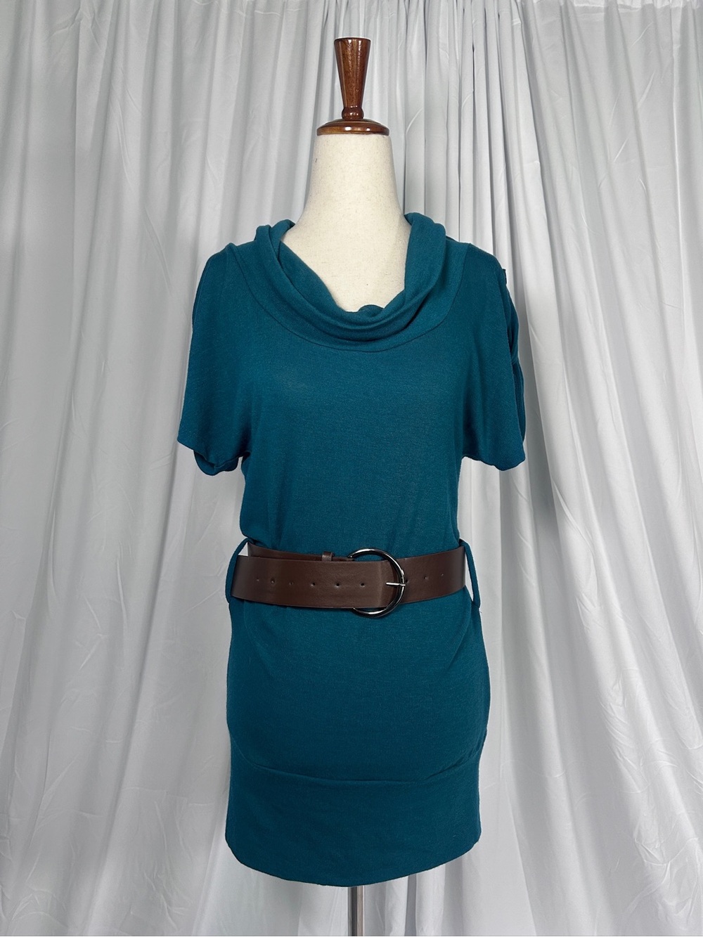 Y2K Zenana Outfitters Teal Cowl Neck Short Sleeve Sweater Tunic